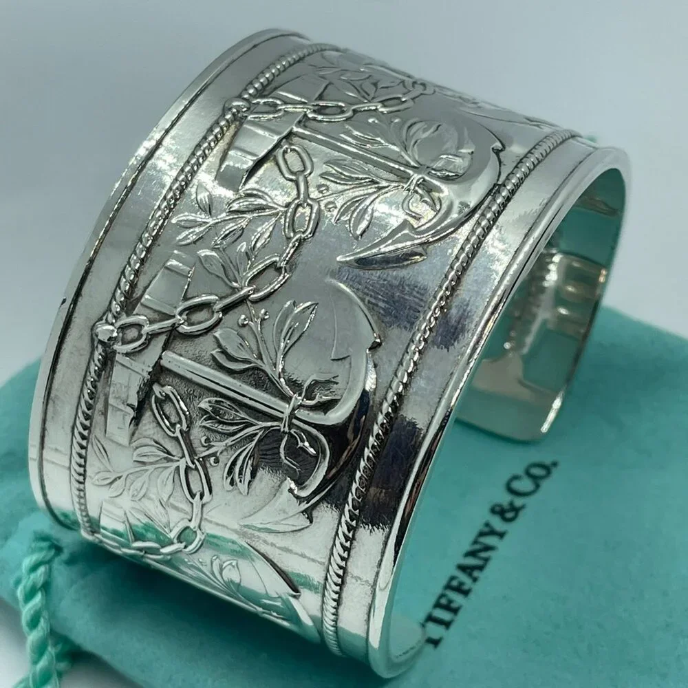 Vintage Tiffany & Co. Makers Anchor Motif Cuff Bracelet Sterling Silver 6.25" - Picture 2 of 16